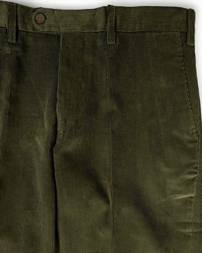 Olive Fine Cotton Corduroy Trousers