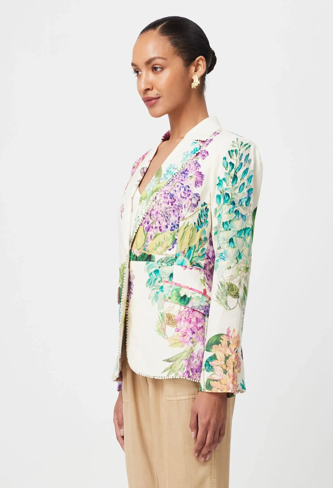 ONCE WAS BAHIA STRETCH LINEN VISCOSE BLAZER IN WISTERIA ALBA