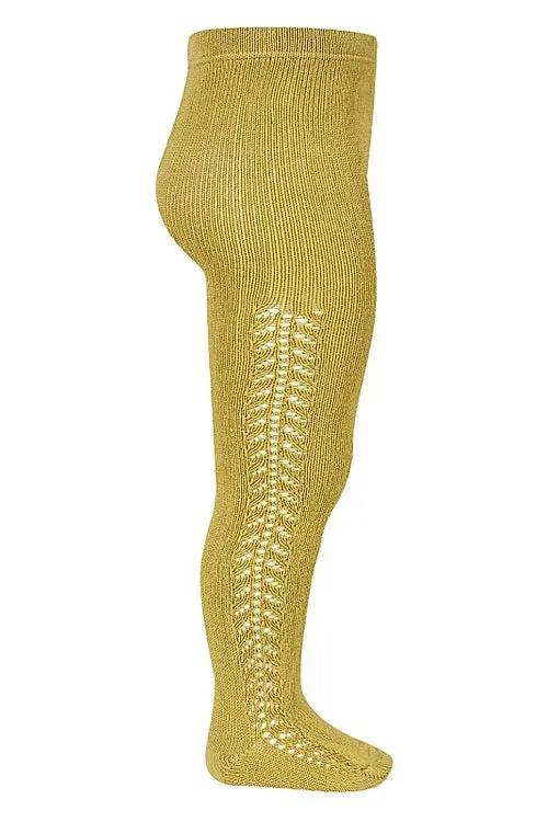 Openwork Side Warm Tights Mustard