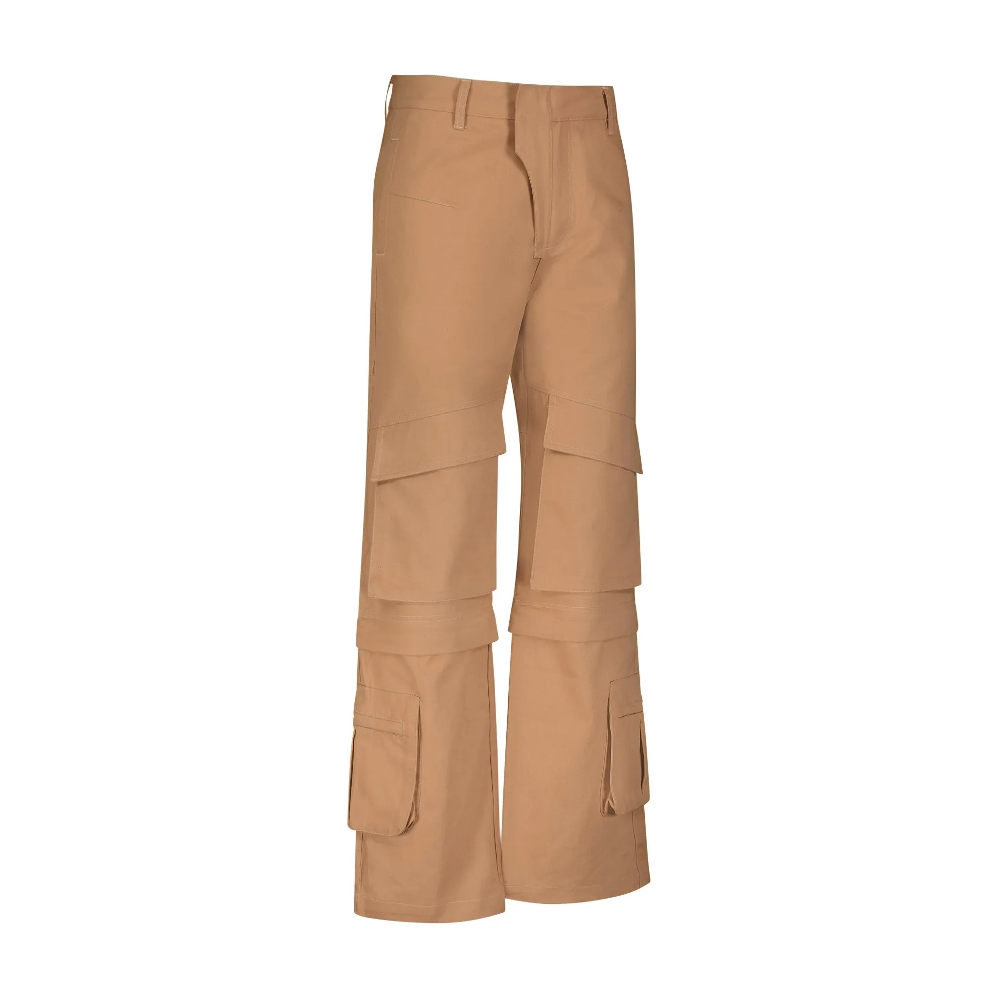 Panelled hard cotton cargo trousers - Dusty Brown