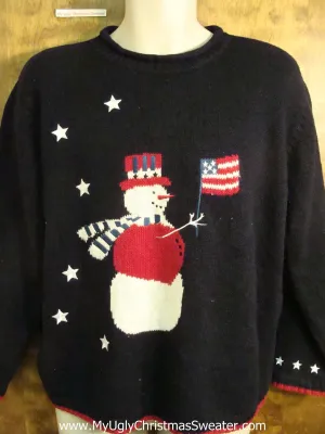 Patriotic Snowman Novelty Funny Christmas Sweater