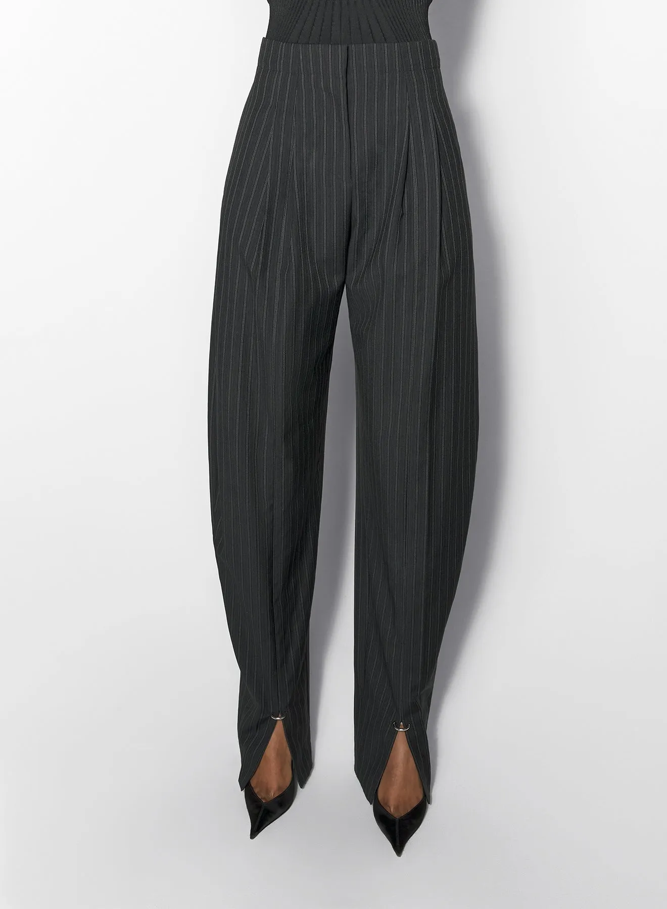 pinstripe pierced loose tailored trousers