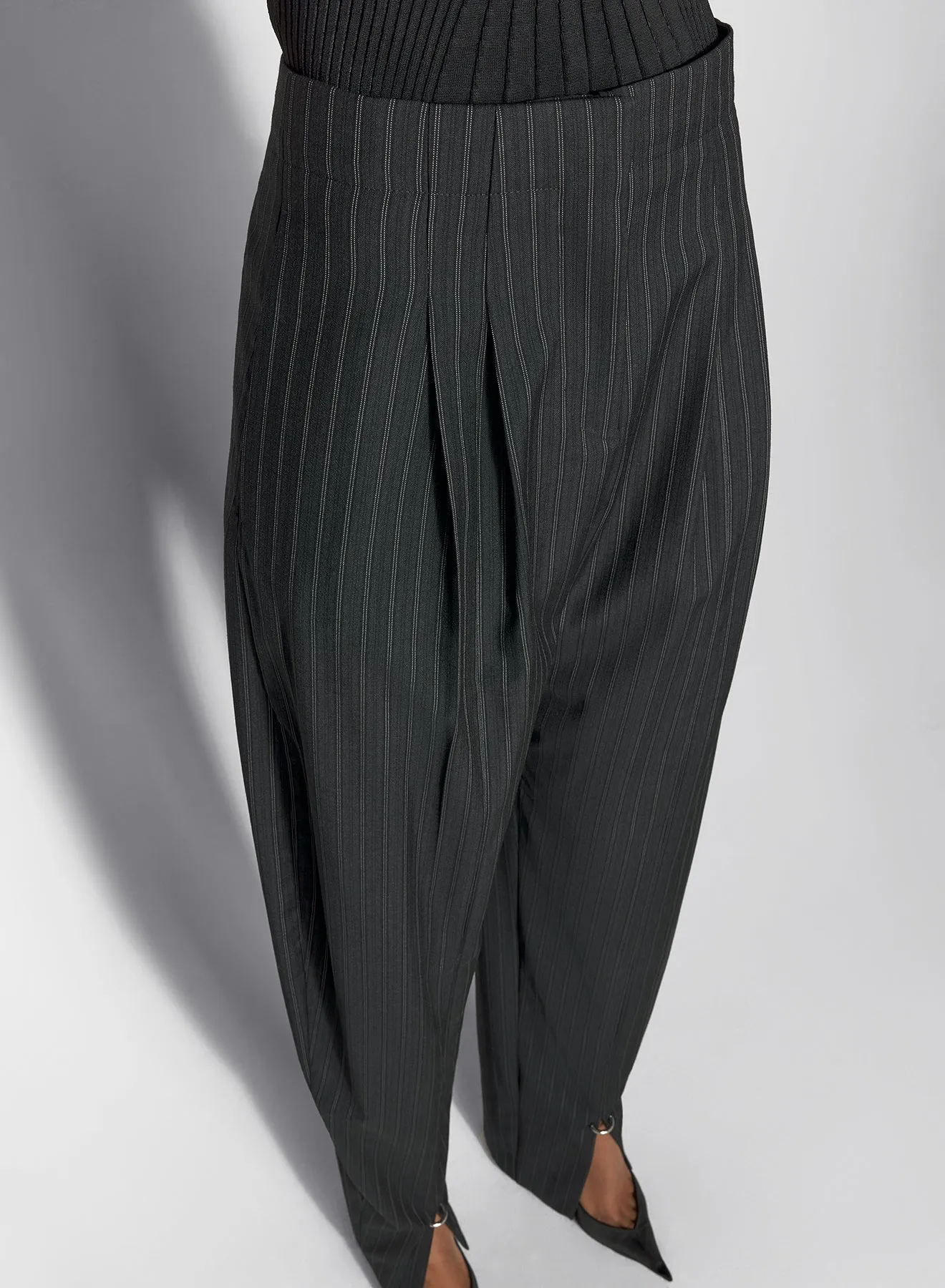 pinstripe pierced loose tailored trousers