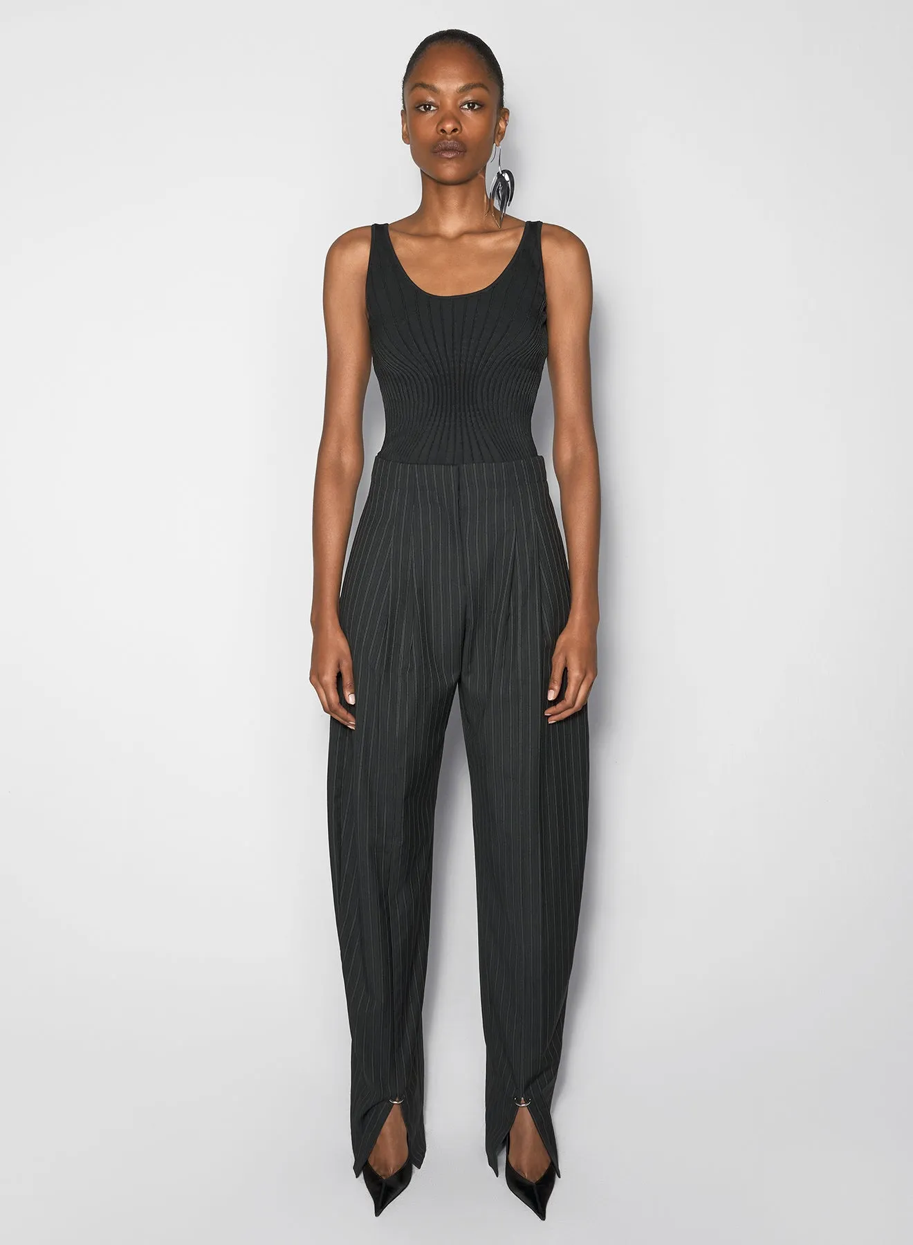 pinstripe pierced loose tailored trousers