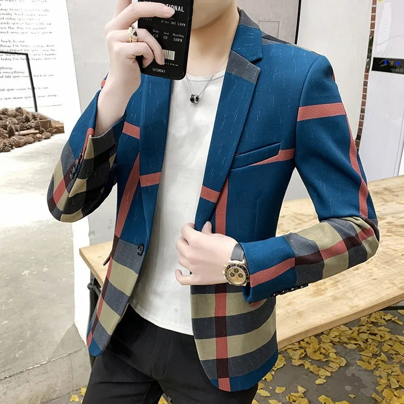 Plaid Pattern Long Sleeve Cotton Blazer