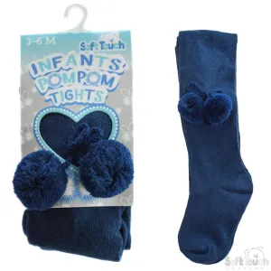 Plain Navy Tights With Pom Pom - NB-18M - T45-N