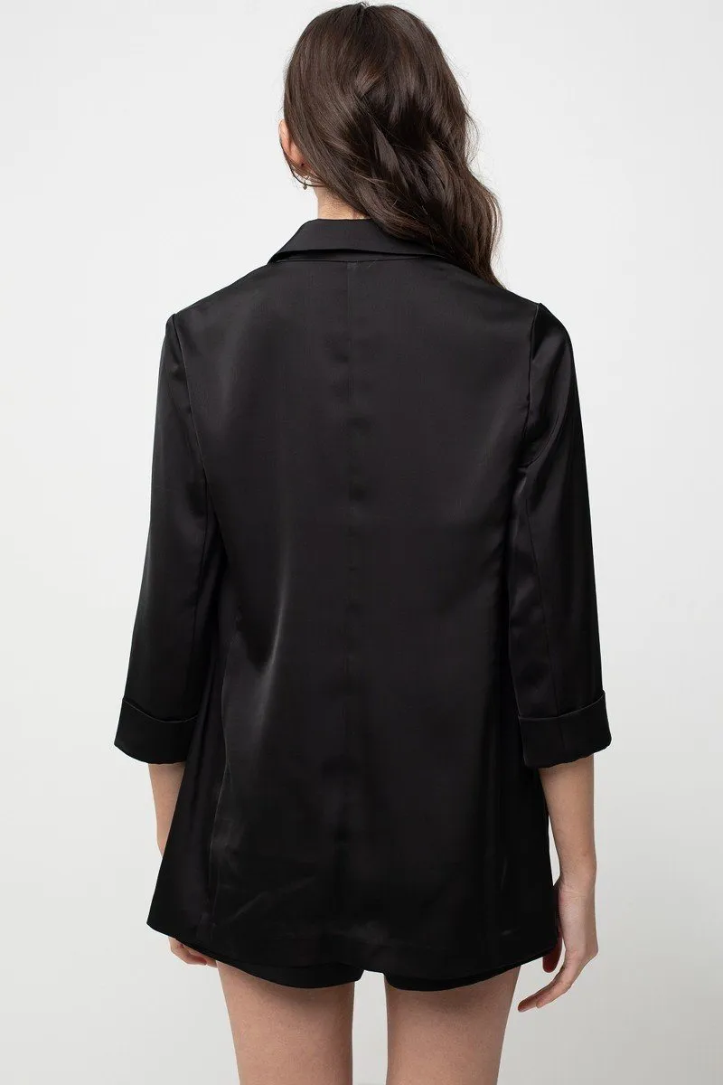 Regular Design Of Open Shiny Satin Blazer