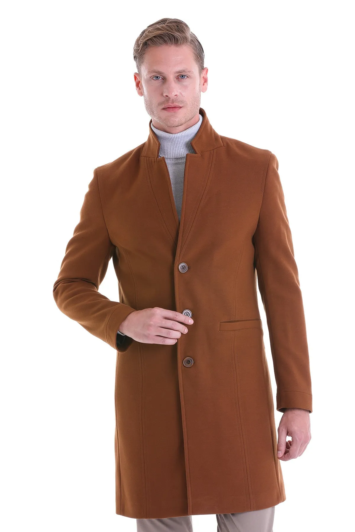 Regular Fit Cachet Notch Lapel Tobacco Overcoat