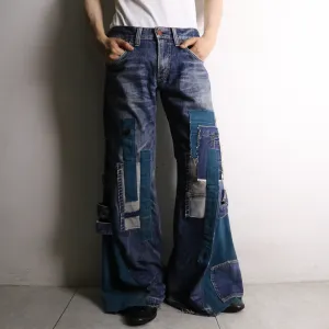 remake "再構築"  blue × green flare denim pants