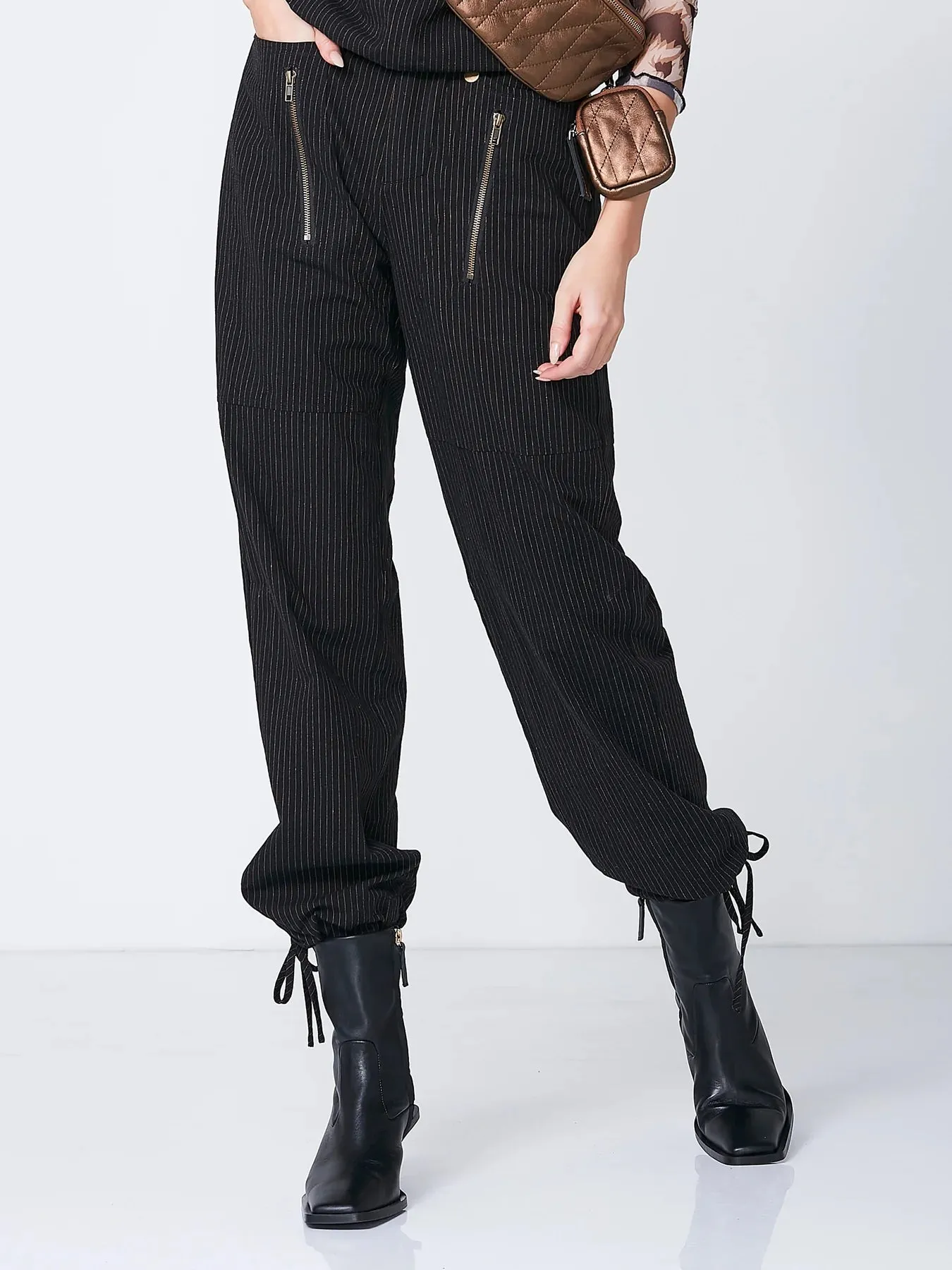 Ricci Pinstripe Cargo Pants - Black