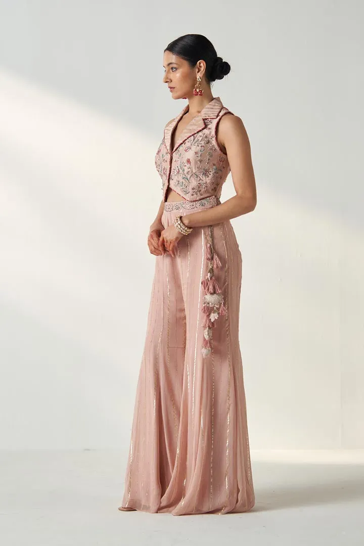 RIDHI BLUSH PINK GILET SHARARA SET