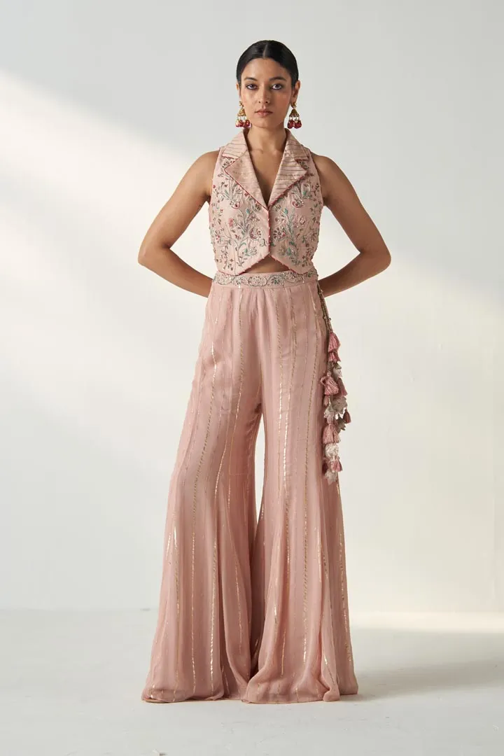 RIDHI BLUSH PINK GILET SHARARA SET