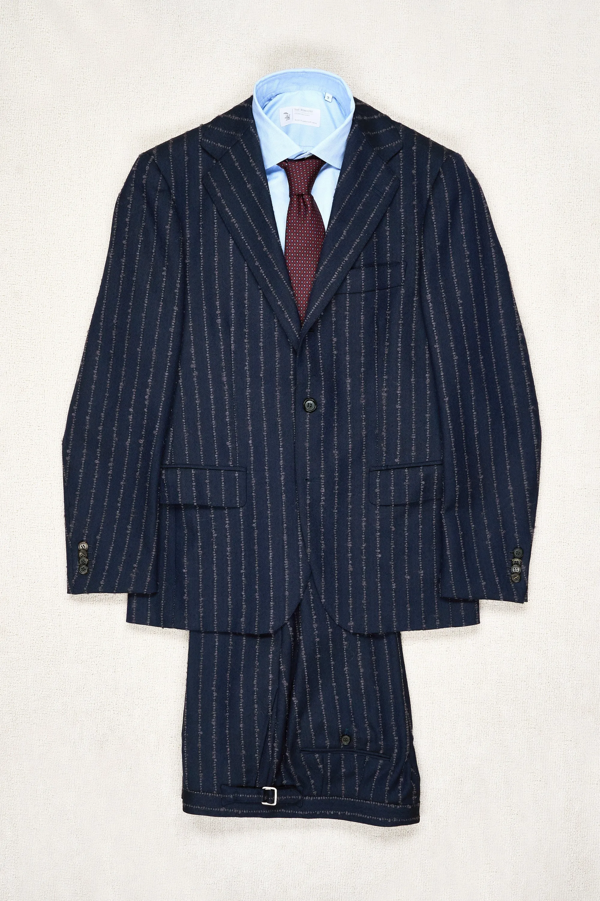 Ring Jacket Meister Navy Twill with Purple Stripe Wool Suit