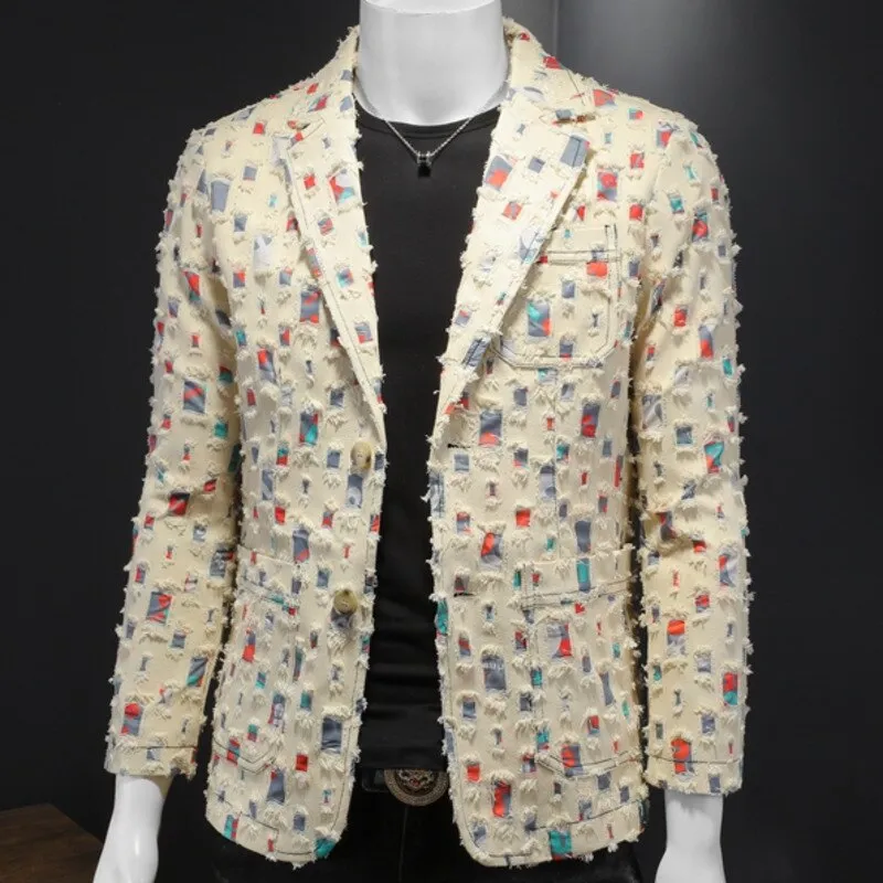 Ripped Patchwork Single Breasted Blazer