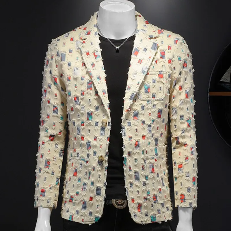 Ripped Patchwork Single Breasted Blazer