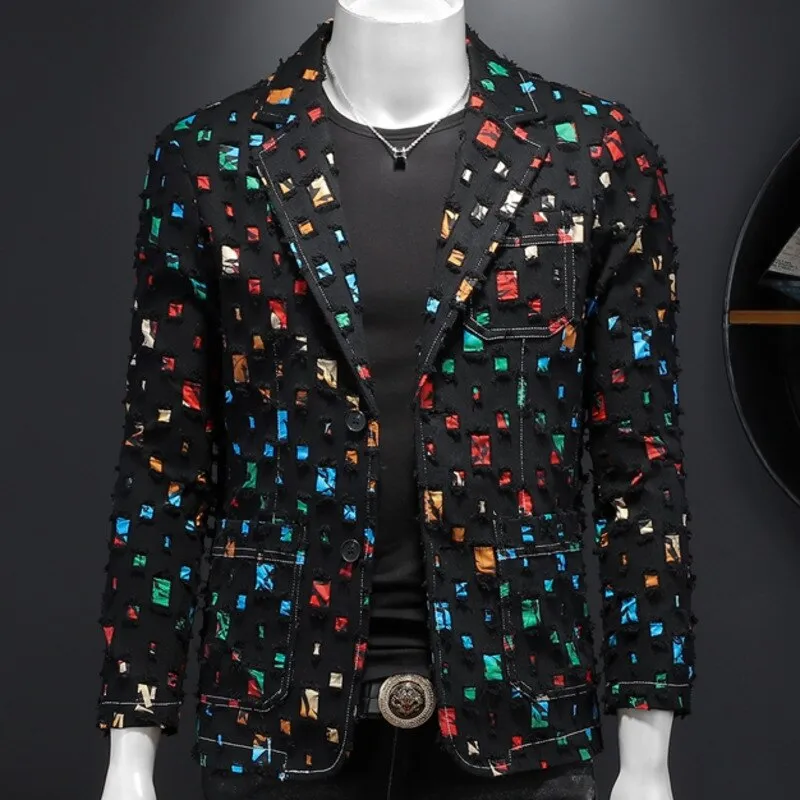 Ripped Patchwork Single Breasted Blazer