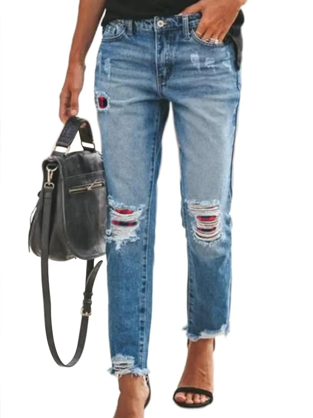 Ripped Washed Denim Trousers