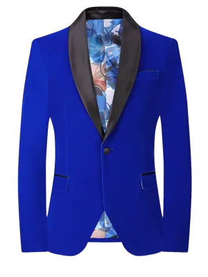 Royal Blue Men's velvet Blazer Shall Lapel Slim-Fit with Bowtie