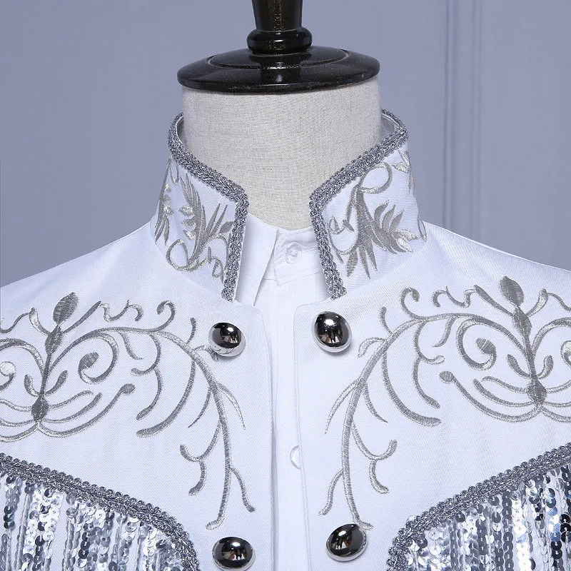 Shiny Twinkle Tassel Sequins with Embroidery Detail Men Stage Blazer