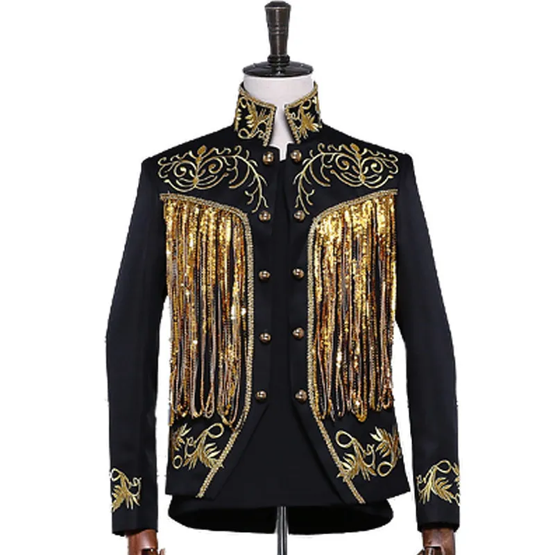 Shiny Twinkle Tassel Sequins with Embroidery Detail Men Stage Blazer