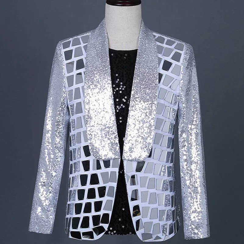 Silver Sequins Decorated Shawl Collar Blazer