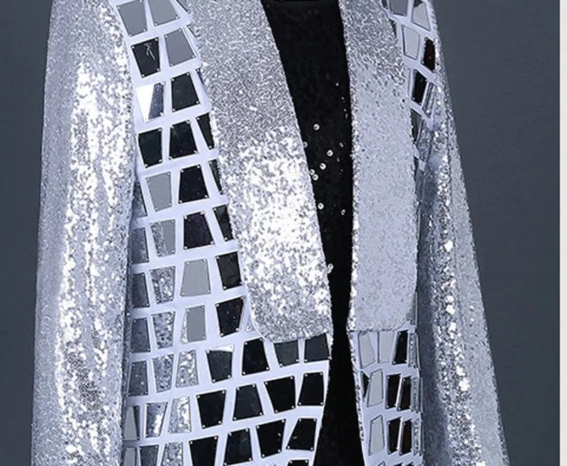 Silver Sequins Decorated Shawl Collar Blazer