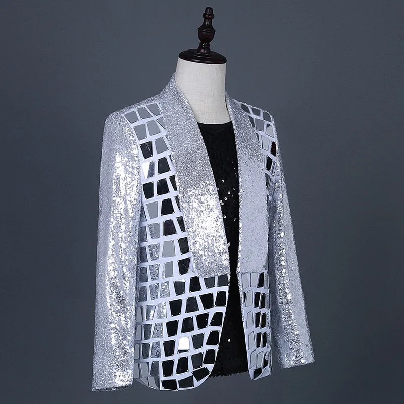 Silver Sequins Decorated Shawl Collar Blazer