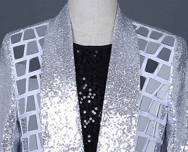 Silver Sequins Decorated Shawl Collar Blazer