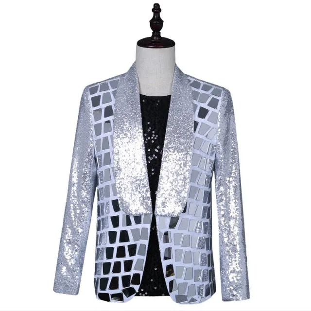 Silver Sequins Decorated Shawl Collar Blazer