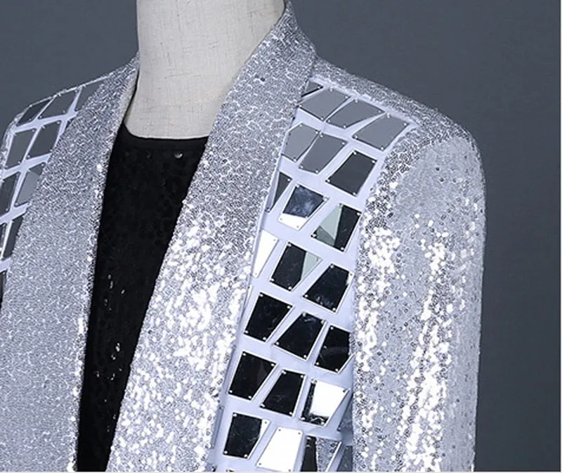 Silver Sequins Decorated Shawl Collar Blazer