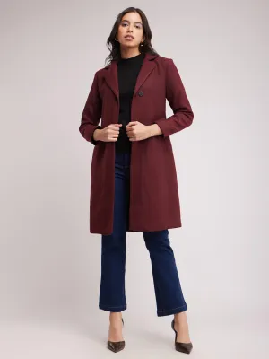 Single Breasted Woollen Overcoat - Maroon