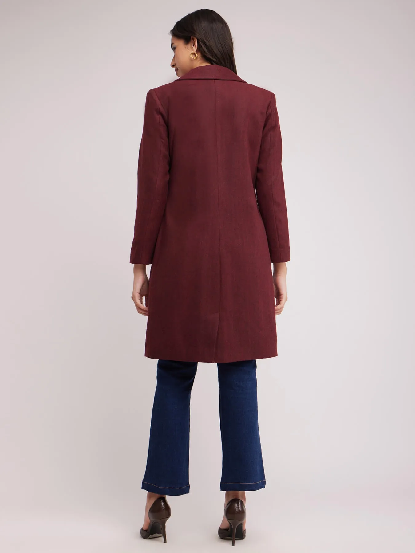 Single Breasted Woollen Overcoat - Maroon