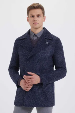 Slim Fit Cachet Double Breasted Navy D. Wool Blend Coat