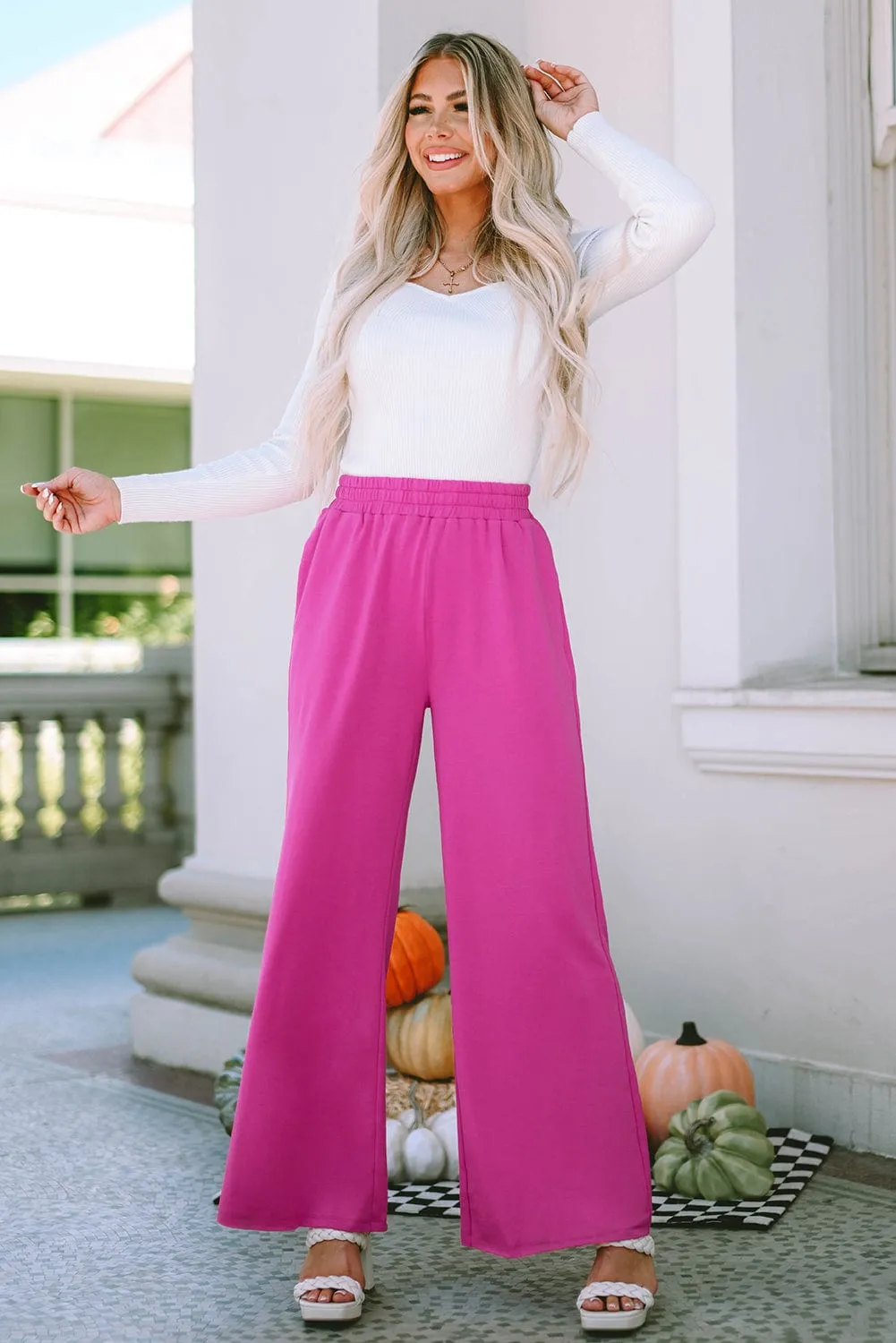 Solid Long Sleeve Crop Top & Trousers Two-Piece Suit