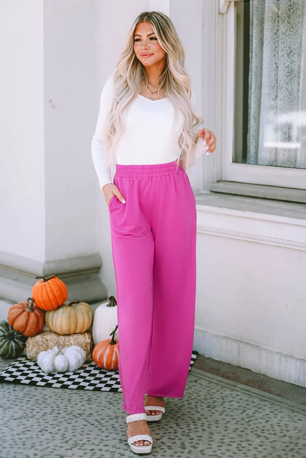 Solid Long Sleeve Crop Top & Trousers Two-Piece Suit