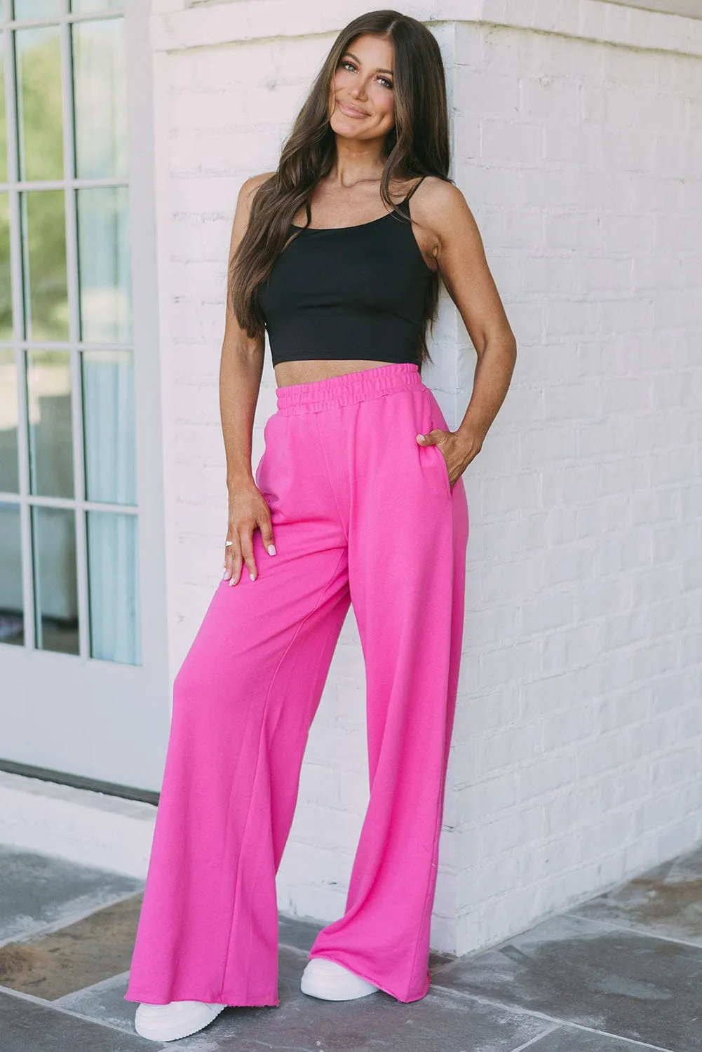 Solid Long Sleeve Crop Top & Trousers Two-Piece Suit