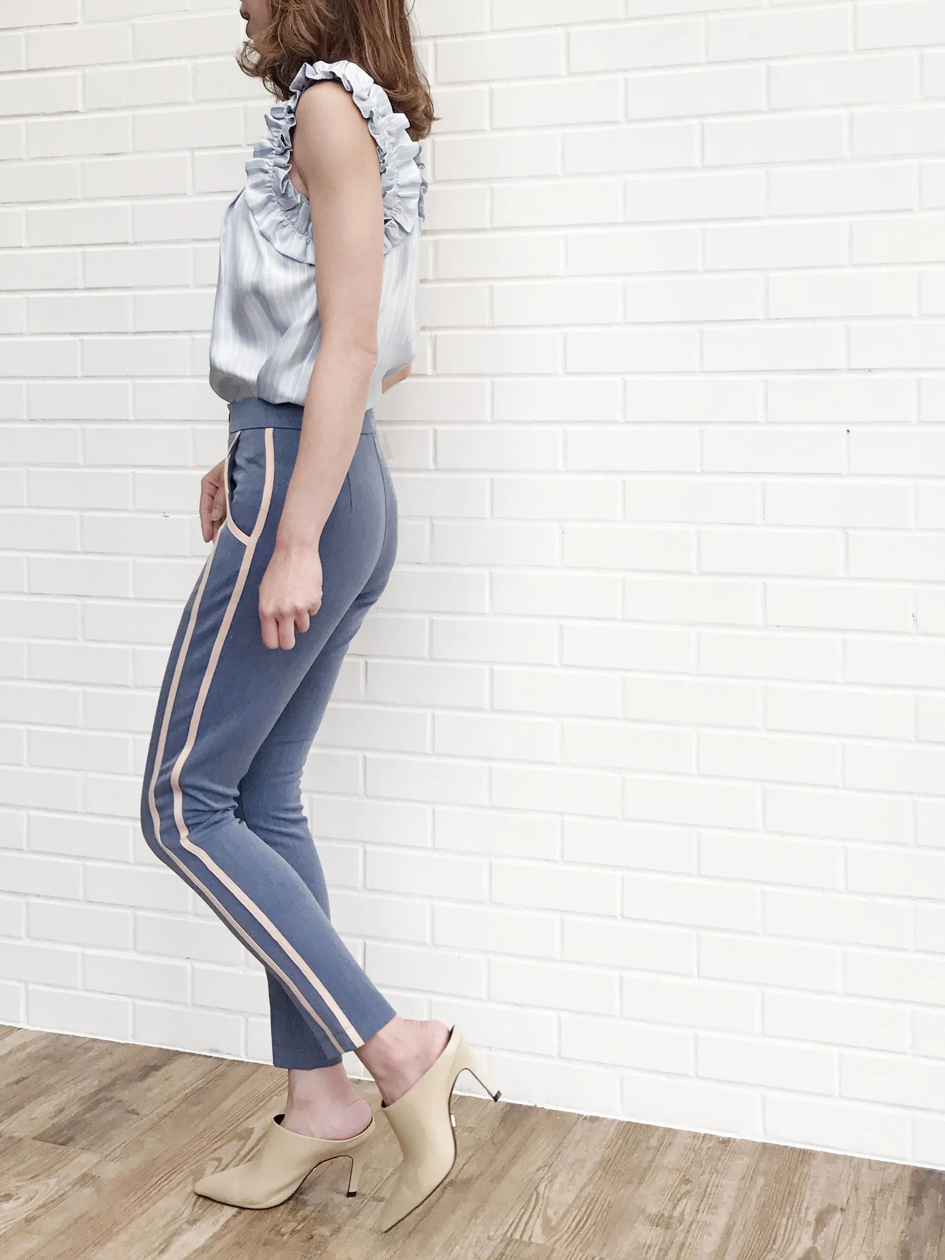 SPECIAL! Grey Side Ribbed Trims Skinny Trousers