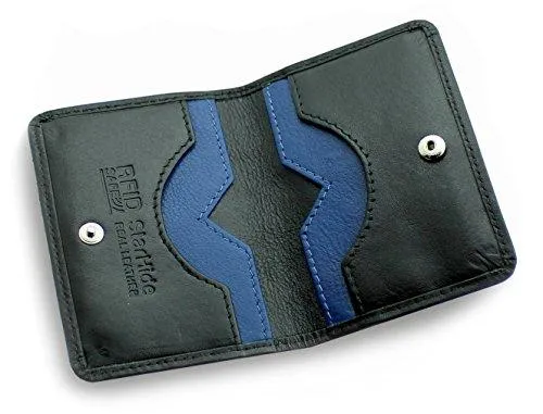 STARHIDE Mens Front Pocket RFID Blocking Minimalist Slim Leather Credit Cardholder Case 120 Black Blue