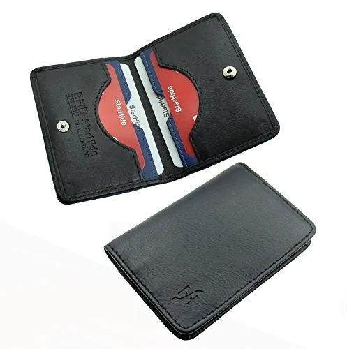 STARHIDE Mens Front Pocket RFID Blocking Minimalist Slim Leather Credit Cardholder Case 120 Black Blue