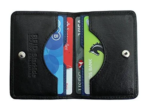 STARHIDE Mens Front Pocket RFID Blocking Minimalist Slim Leather Credit Cardholder Case 120 Black Blue