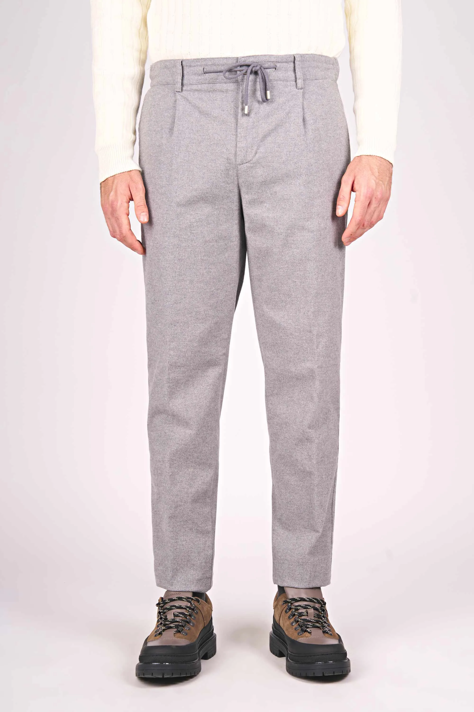 Stonewashed Melange Cotton Jersey Pants with Drawstring