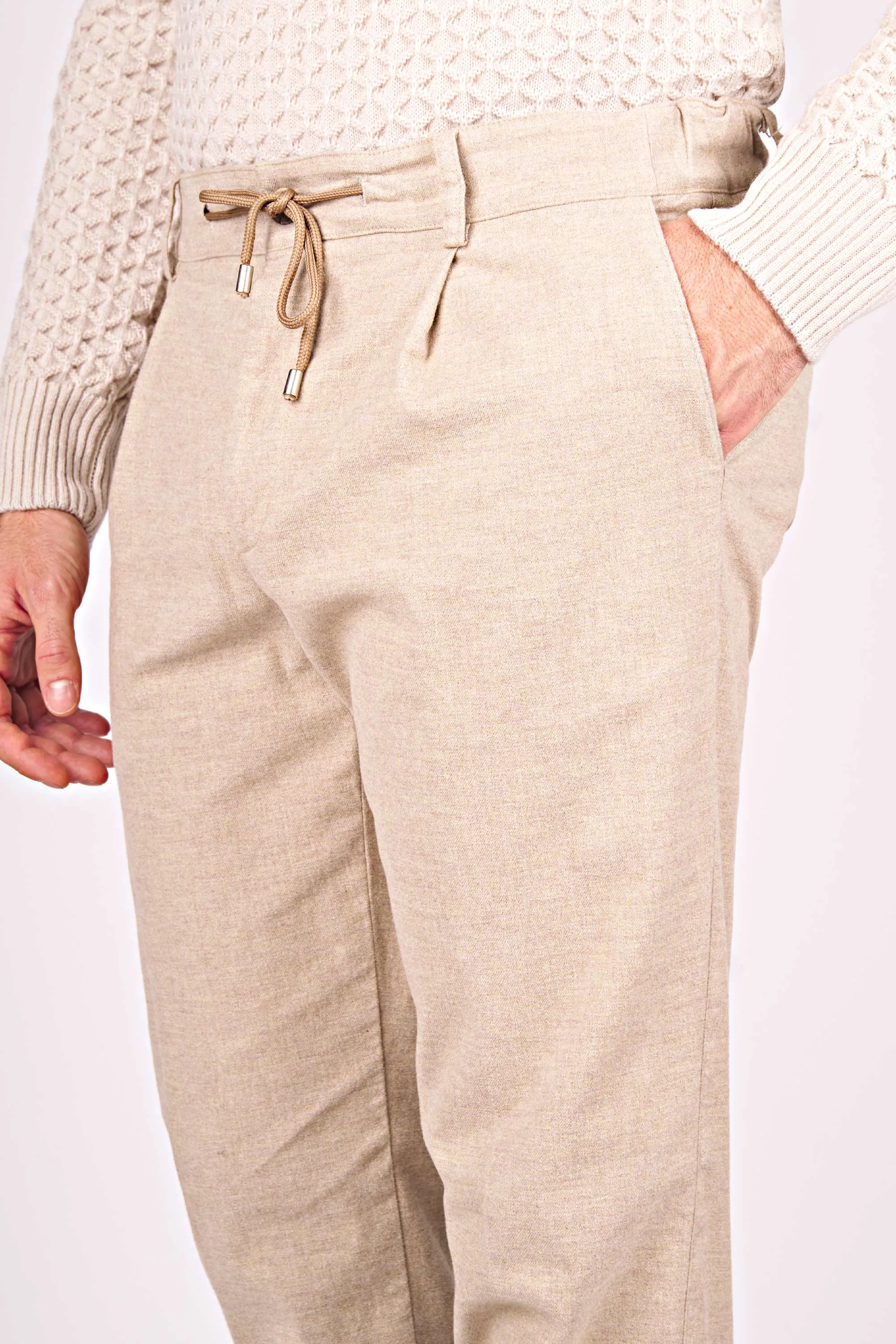 Stonewashed Melange Cotton Jersey Pants with Drawstring