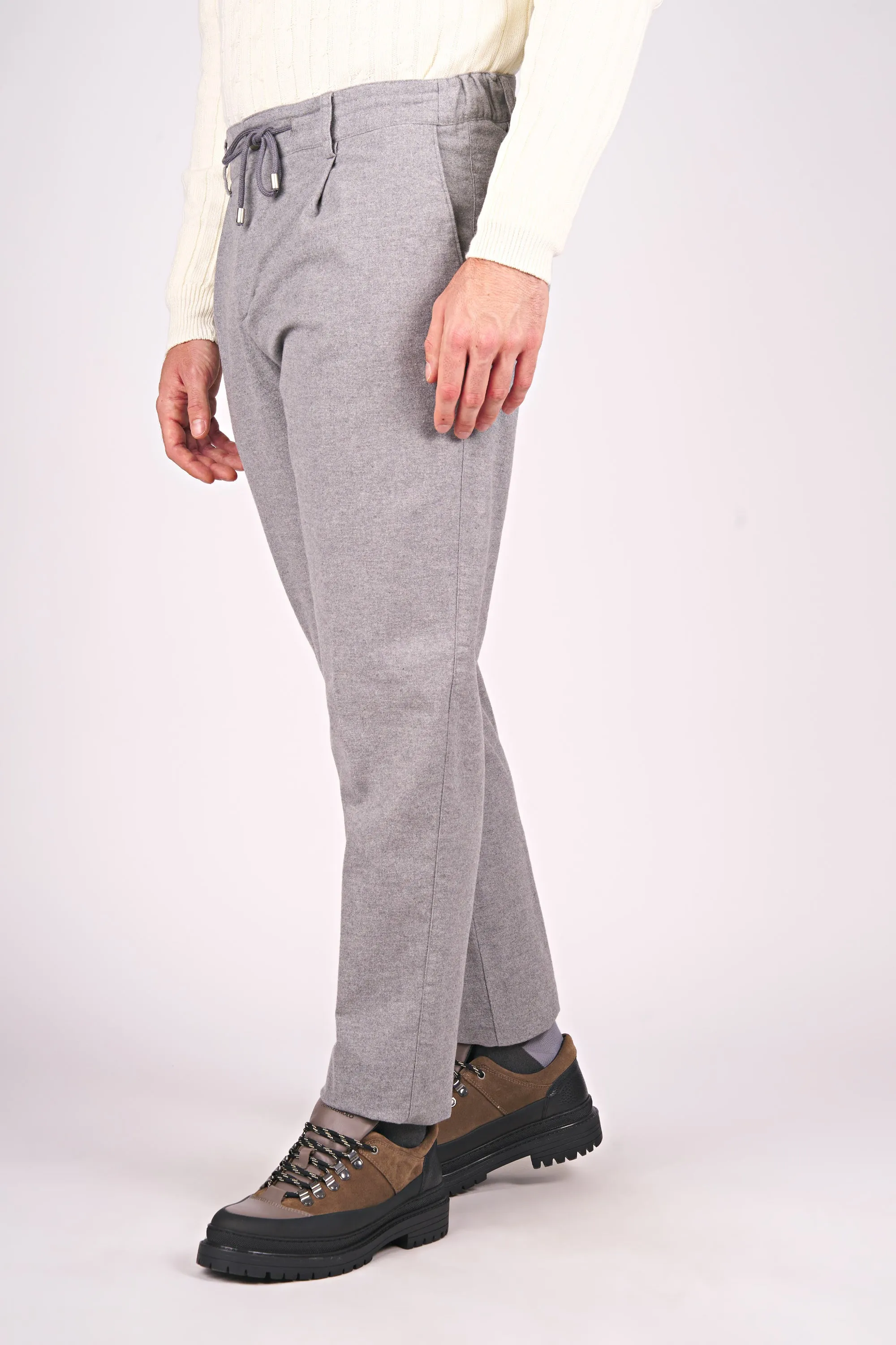 Stonewashed Melange Cotton Jersey Pants with Drawstring