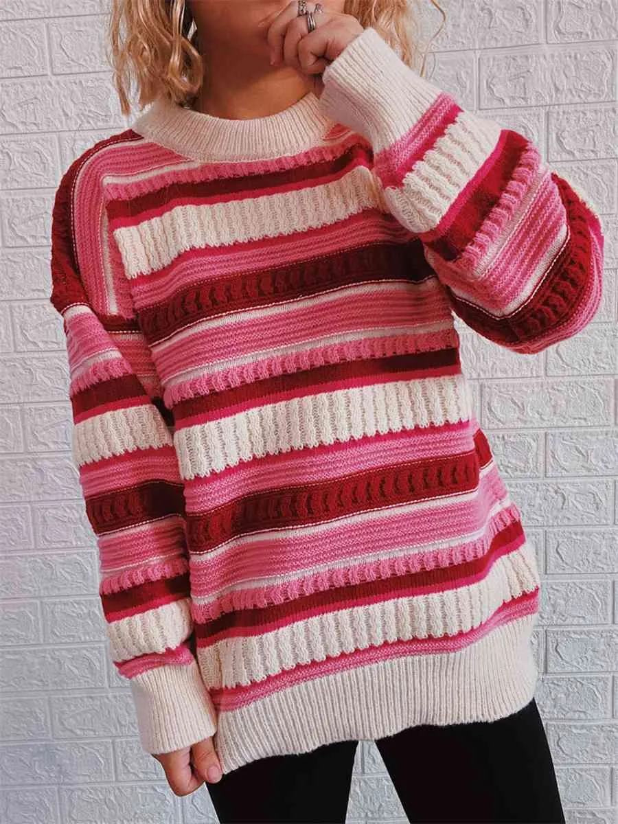 Striped Drop Shoulder Round Neck Sweater