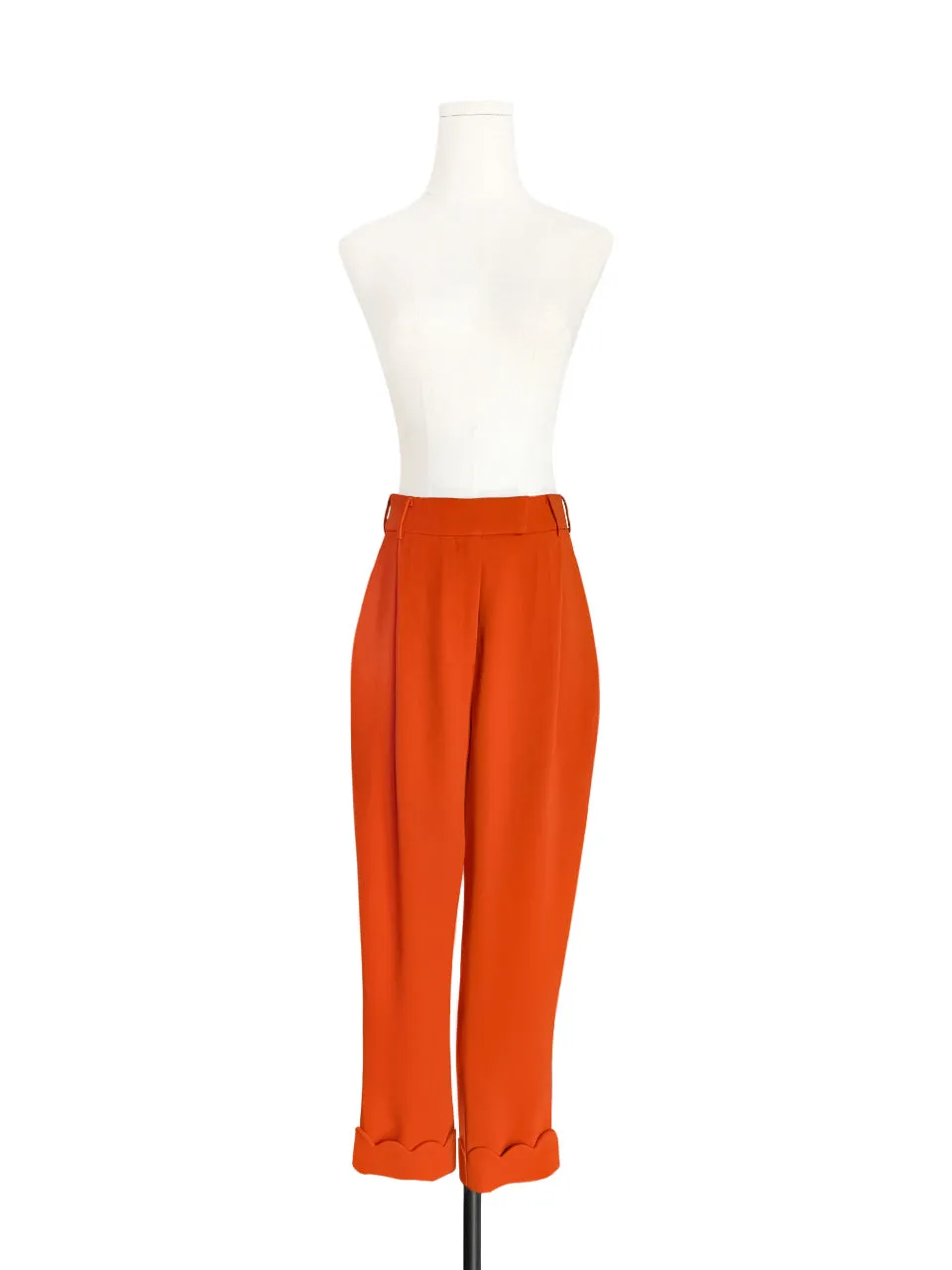 Surprise Sale! Orange Scallop Cuffed Hem Pleat Front Pants