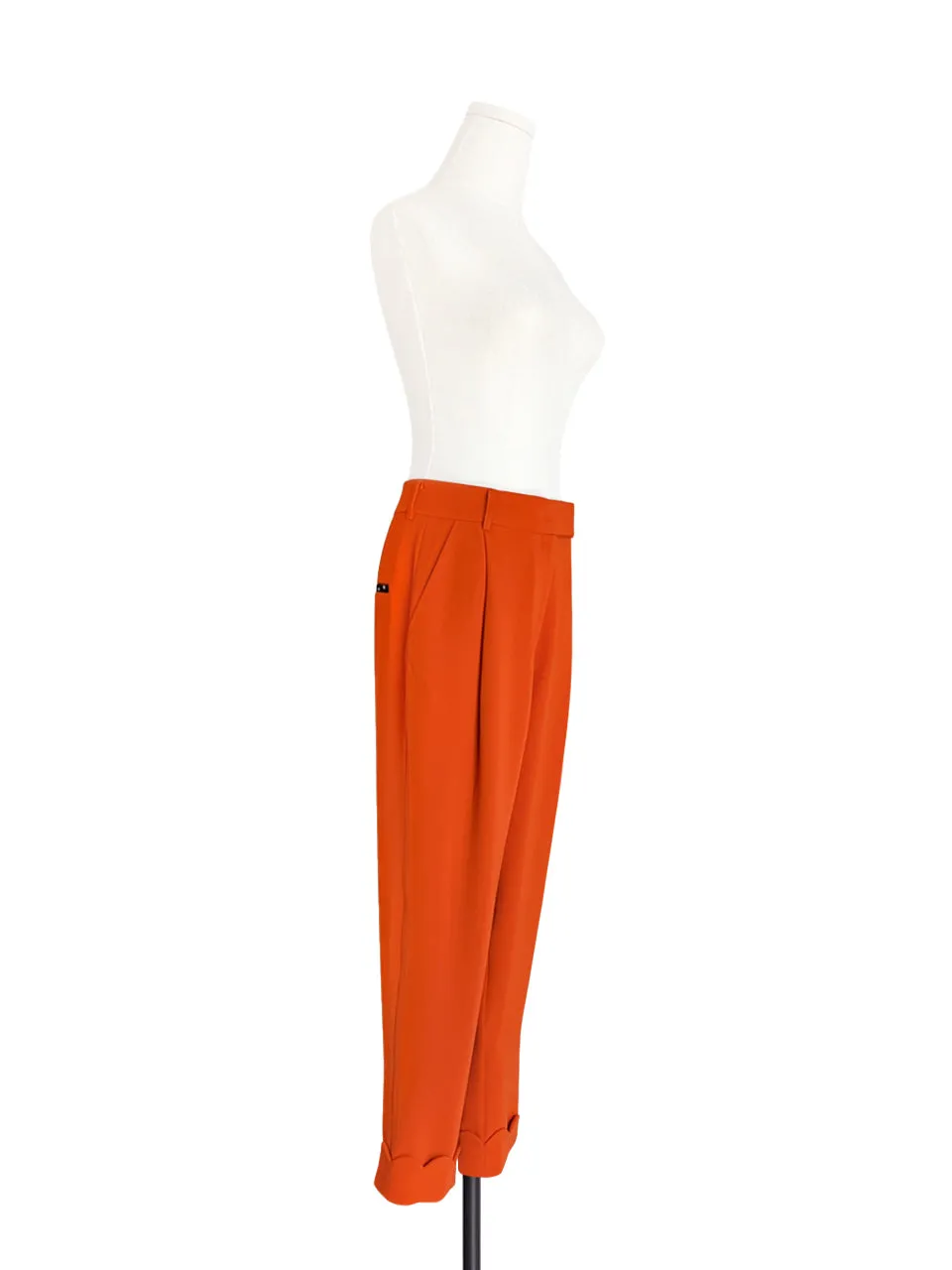 Surprise Sale! Orange Scallop Cuffed Hem Pleat Front Pants