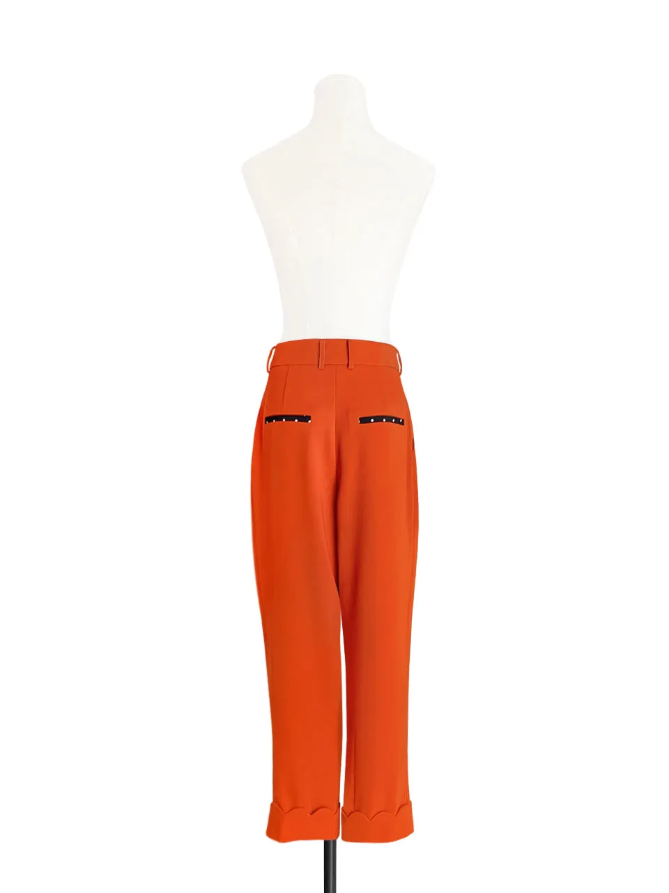 Surprise Sale! Orange Scallop Cuffed Hem Pleat Front Pants