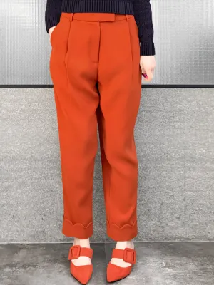 Surprise Sale! Orange Scallop Cuffed Hem Pleat Front Pants