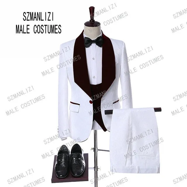 SZMANLIZI Mens Wedding Suits Italian Design Custom Made Black Smoking Tuxedo Jacket 3 Piece Groom Terno Suits For Men