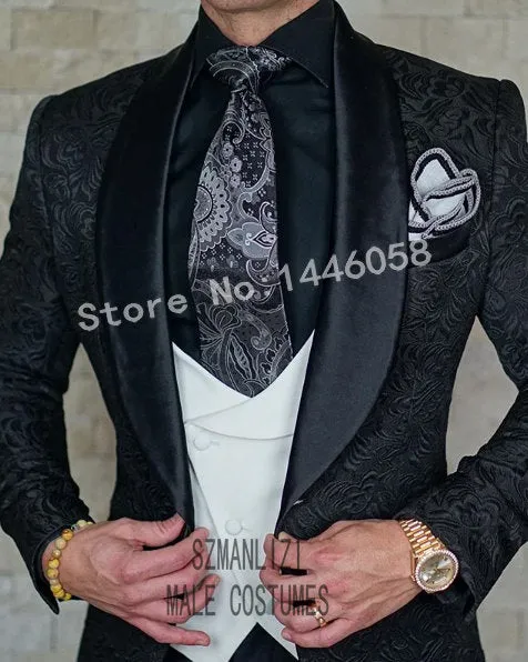 SZMANLIZI Mens Wedding Suits Italian Design Custom Made Black Smoking Tuxedo Jacket 3 Piece Groom Terno Suits For Men